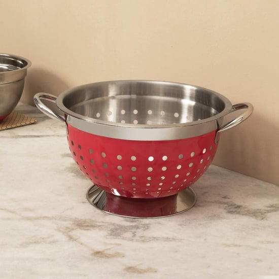 Rosemary-Levon Printed  Colander With Handle - Stainless Steel - Collander With Handle 32 cm x 24 cm x 15 cm -Red