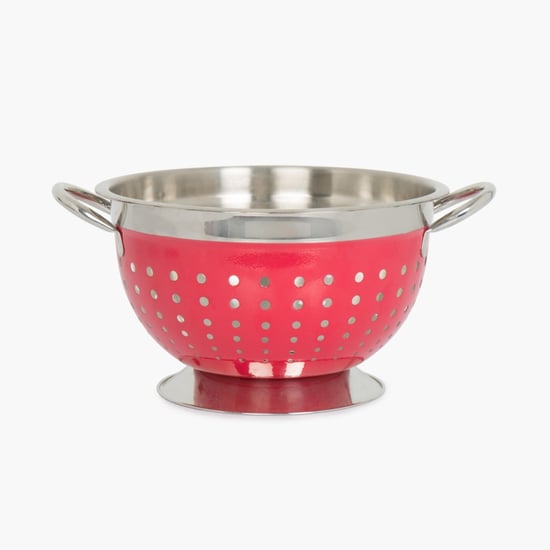 Rosemary-Levon Printed  Colander With Handle - Stainless Steel - Collander With Handle 32 cm x 24 cm x 15 cm -Red