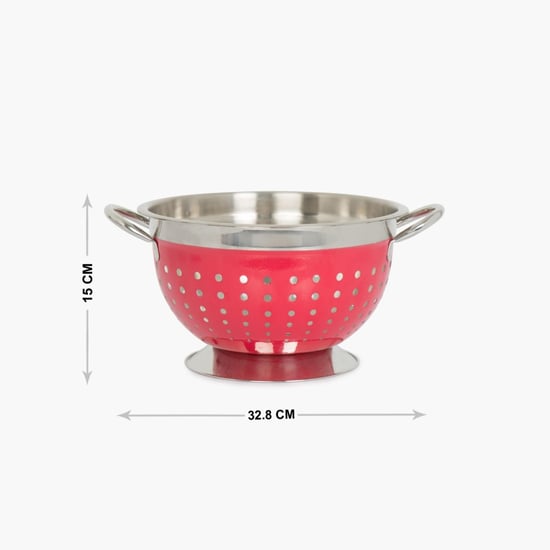 Rosemary-Levon Printed  Colander With Handle - Stainless Steel - Collander With Handle 32 cm x 24 cm x 15 cm -Red