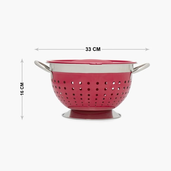 Rosemary-Levon Printed  Colander With Handle - Stainless Steel - Collander With Handle 32 cm x 24 cm x 15 cm -Red