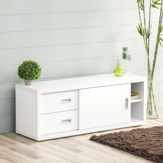 Ascent Contemporary White Compressed Wood TV Unit With Sliding Door And Drawer