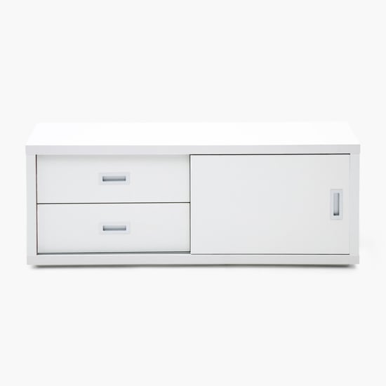 Ascent Contemporary White Compressed Wood TV Unit With Sliding Door And Drawer