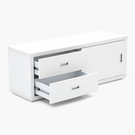 Ascent Contemporary White Compressed Wood TV Unit With Sliding Door And Drawer
