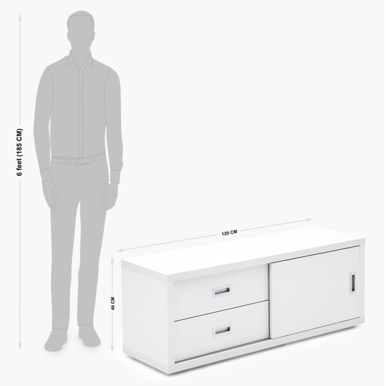 Ascent Contemporary White Compressed Wood TV Unit With Sliding Door And Drawer