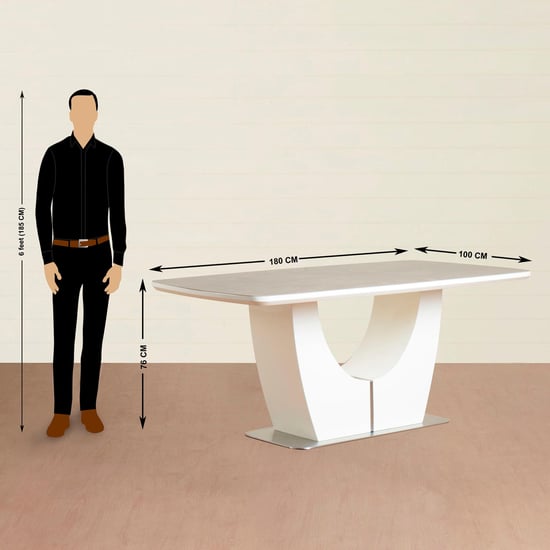 Napster Six-Seater Ceramic Dining Table - Beige-Without Chair