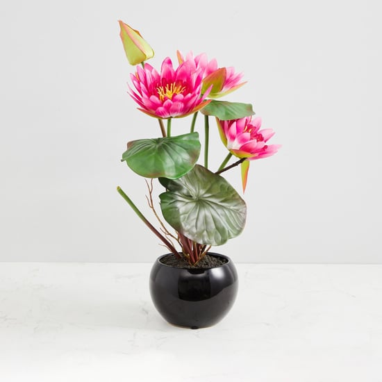 Valencia-Sachi Solid Four Head Lotus in Ceramic Pot