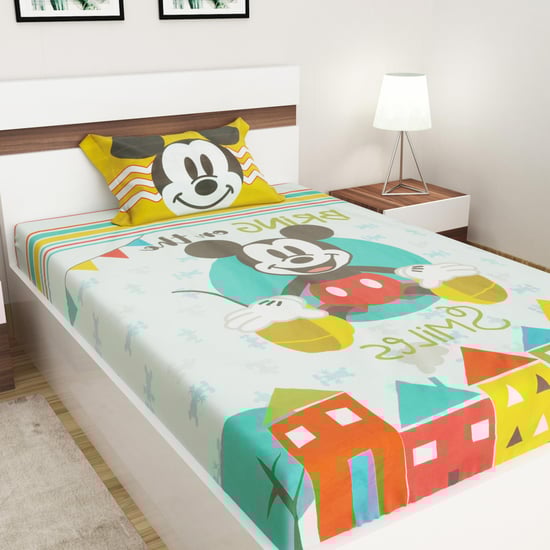 Mickey And Minnie Printed Cotton Bed Sheet-Set Of 2 Pcs.