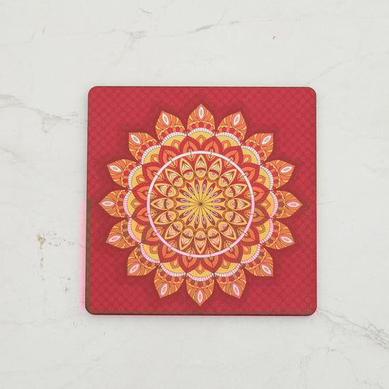 Raisa-Retro Printed Coaster Set - Wood - Coaster 10 cm x 10 cm -Red