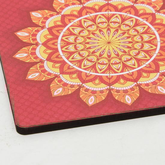 Raisa-Retro Printed Coaster Set - Wood - Coaster 10 cm x 10 cm -Red