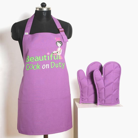 SWAYAM Printed Apron & Oven Gloves - Set of 3 Pcs.