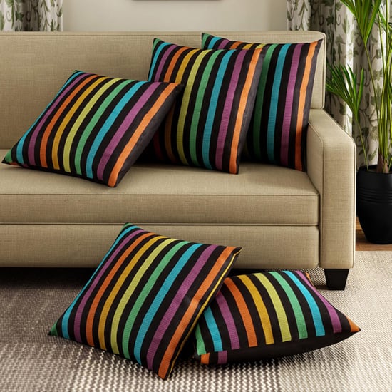 SWAYAM Striped Cushion Covers Set of 30 X 30 cm Blue Cotton