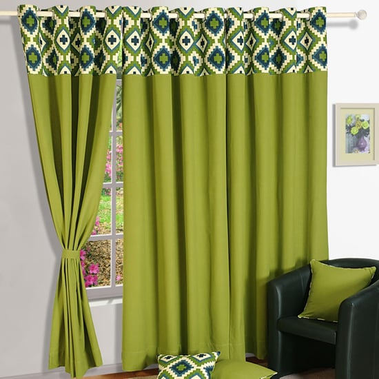 SWAYAM Geometric Print Detail Semi-Blackout Door Curtain- 137 X 228 cm