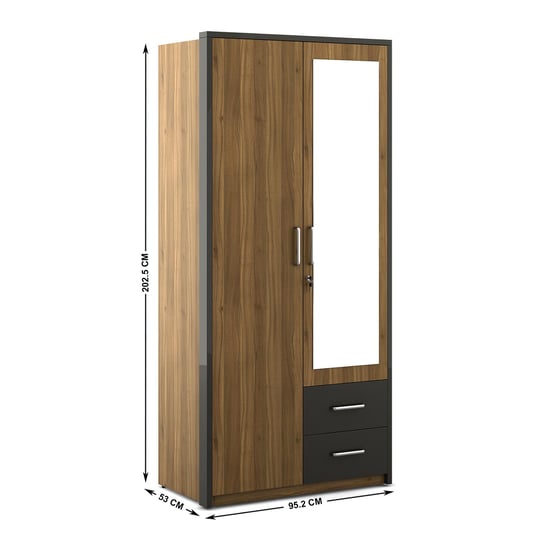 Quadro 2-Door Wardrobe with Mirror - Brown