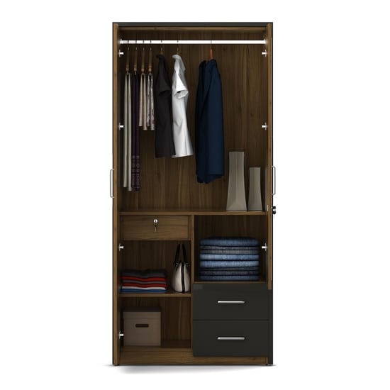 Quadro 2-Door Wardrobe with Mirror - Brown