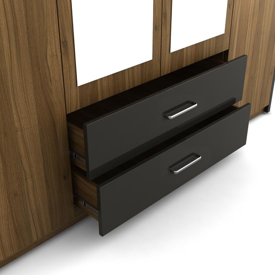 Quadro 4-Door Wardrobe with Mirror and Drawer - Brown
