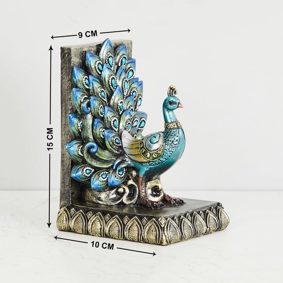 Mayur Mayil Polyresin Peacock Left Bookend - 15 cm x 10 cm x 9 cm