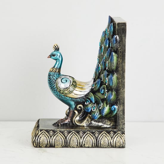 Mayur Mayil Polyresin Peacock Left Bookend - 15 cm x 10 cm x 9 cm