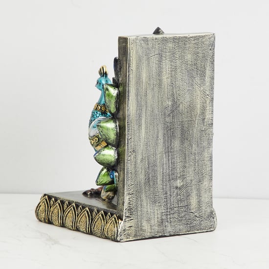 Mayur Mayil Polyresin Peacock Left Bookend - 15 cm x 10 cm x 9 cm
