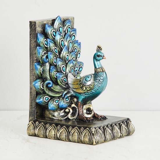Mayur Mayil Polyresin Peacock Left Bookend - 15 cm x 10 cm x 9 cm