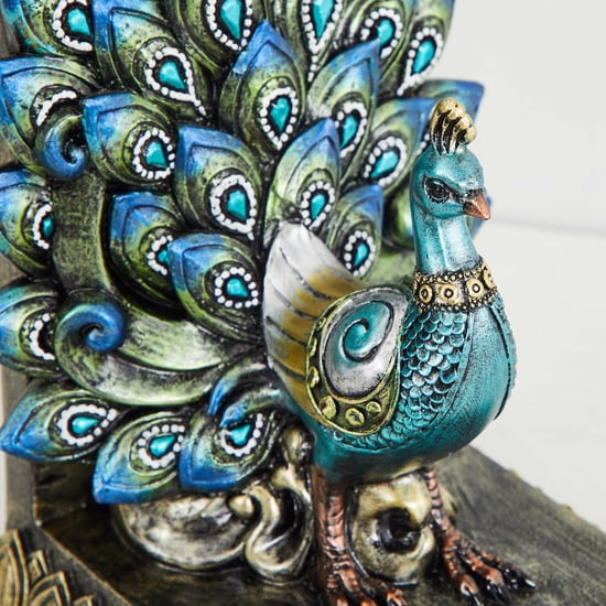 Mayur Mayil Polyresin Peacock Left Bookend - 15 cm x 10 cm x 9 cm
