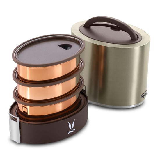 Vaya Tyffyn 3-Container Stainless Steel Lunch Box with Bagmat