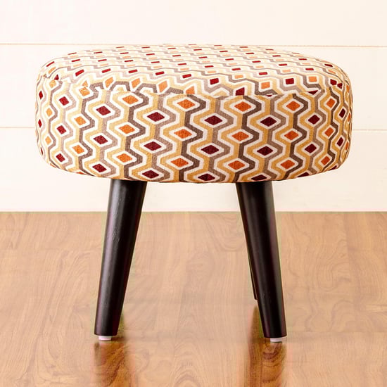 Hexa Textured Round Ottoman - Beige