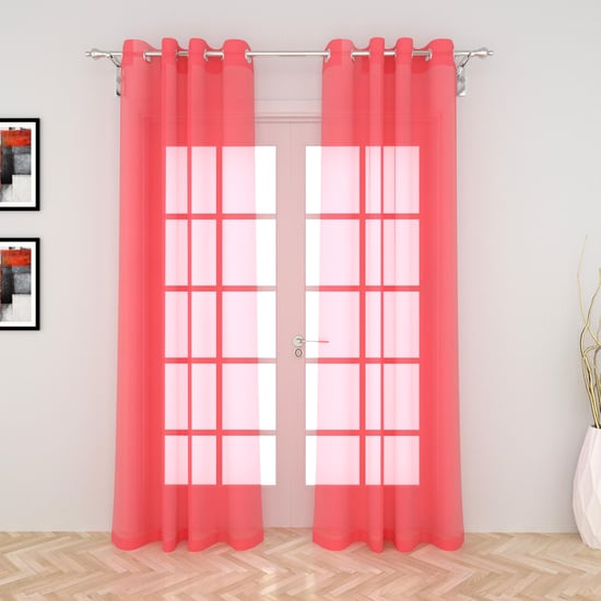 Colour Connect Pink Solid Sheer Door Curtains - 110x270cm - Set of 2