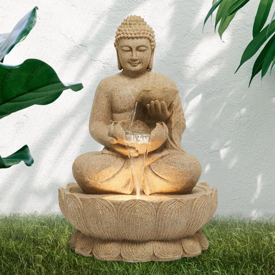 Cascade Beige Polyresin Buddha Fountain - 80x55x43 cm