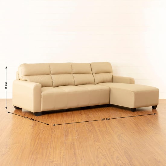 Albury Faux Leather 3-Seater Left Corner Sofa with Chaise - Beige