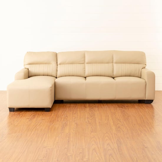 Albury Faux Leather 3-Seater Left Corner Sofa with Chaise - Beige