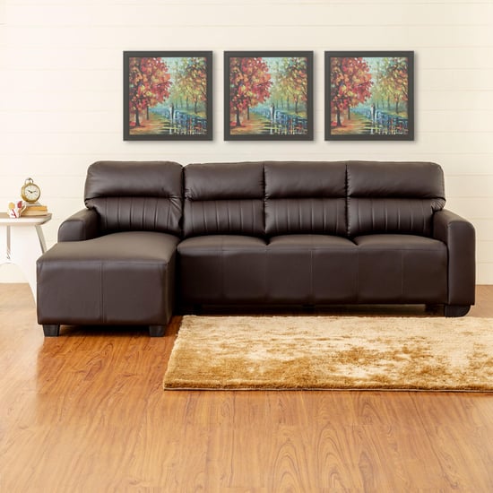 Albury Faux Leather 3-Seater Left Corner Sofa with Chaise - Brown