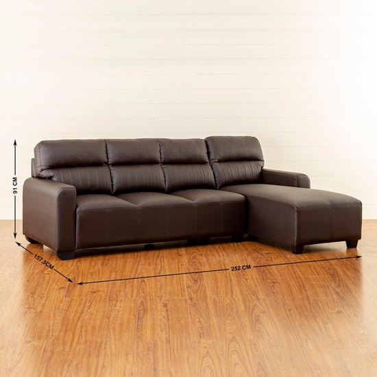 Albury Faux Leather 3-Seater Left Corner Sofa with Chaise - Brown