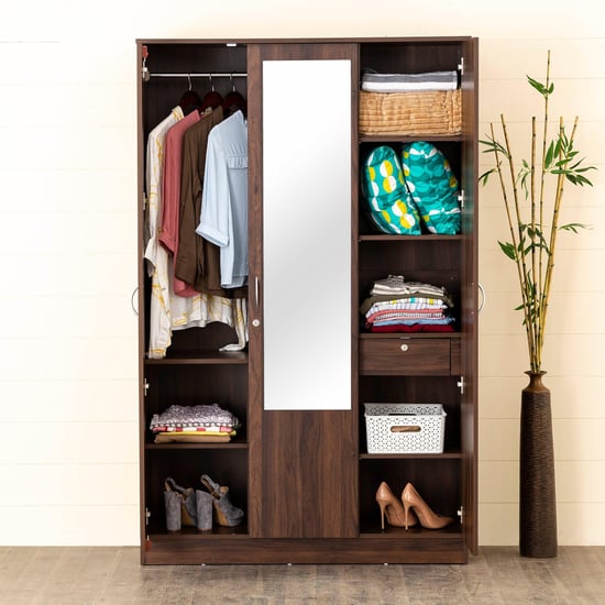 Helios Lewis 3-Door Wardrobe with Mirror - Brown