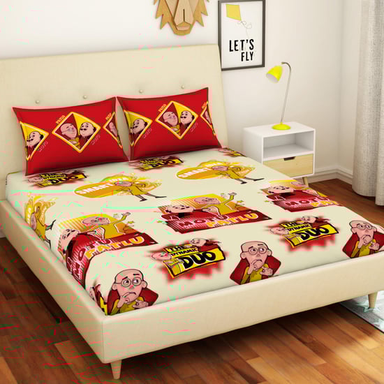 SPACES Viacom Motu Patlu Printed 3-Piece  Bedsheet Set - 228 x 274 cm