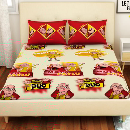 SPACES Viacom Motu Patlu Printed 3-Piece  Bedsheet Set - 228 x 274 cm