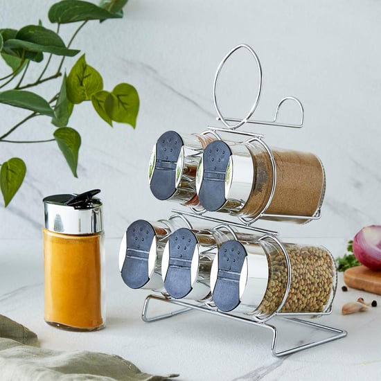 Corsica Essentials Set of 6 Glass Spice Jars with Stand - 120ml