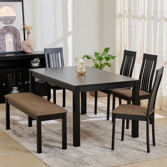 Helios Diana Brown 6-Seater Dining Table with 4 Chairs and 1 Bench