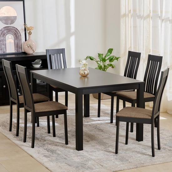 Helios Diana Brown Rubber Wood 6-Seater Dining Table Set With Chairs