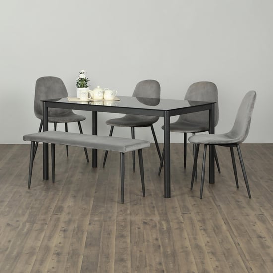 Allen 6-Seater Dining Table with 4 Chairs and 1 Big Bench