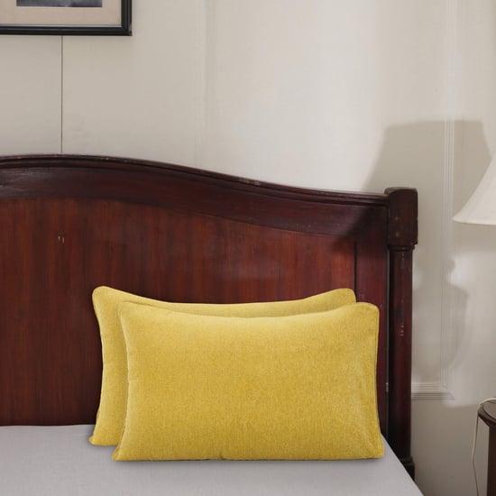 MASPAR Charlotte Yellow Solid Cotton Pillow Covers - 50x75cm - Set of 2
