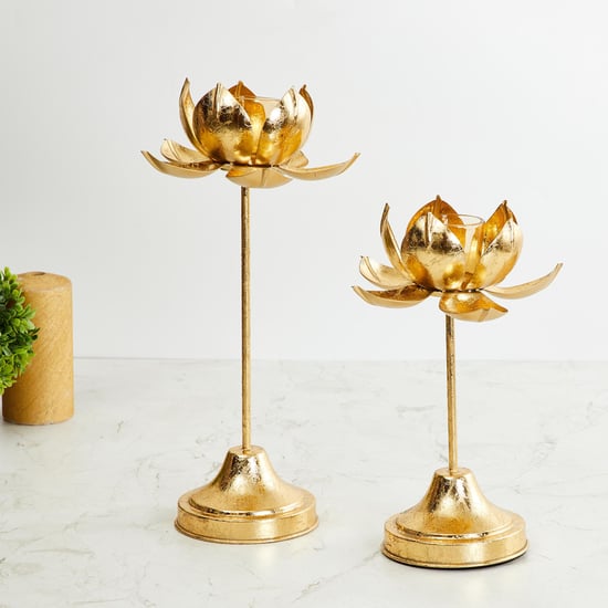 Corsica Kamal Set of 2 Metal Lotus Candle Holders