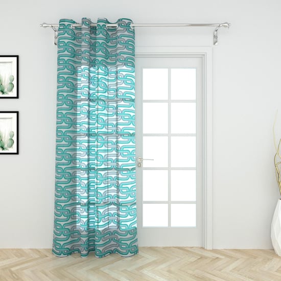 Lavish Teal Printed Sheer Door Curtain - 110 x 270 cm