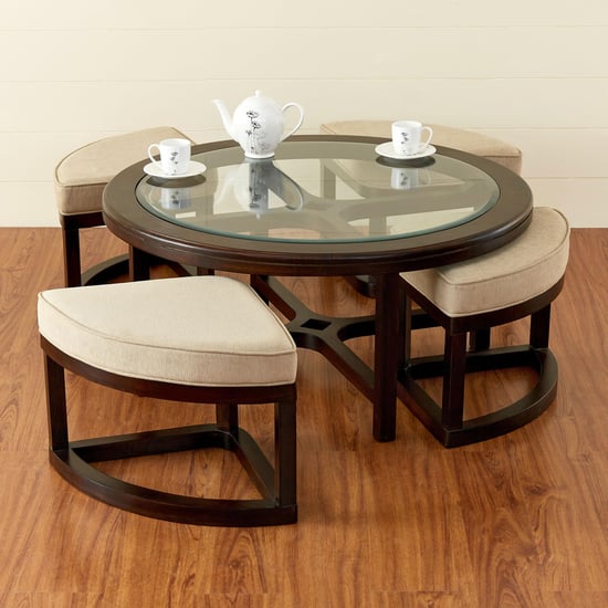 Malmo Nxt Glass Top Coffee Table with Stools - Brown