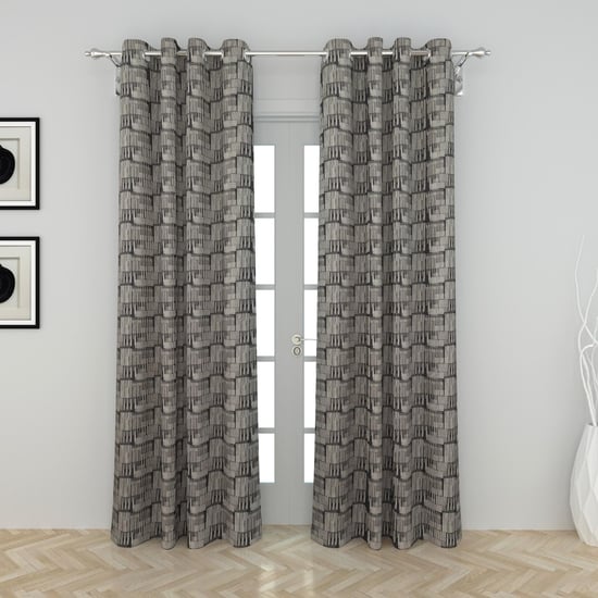 Grey Radiance Jacquard Door Curtain with Chrome Eyelets - Set of 2 - 110 x 225 cm
