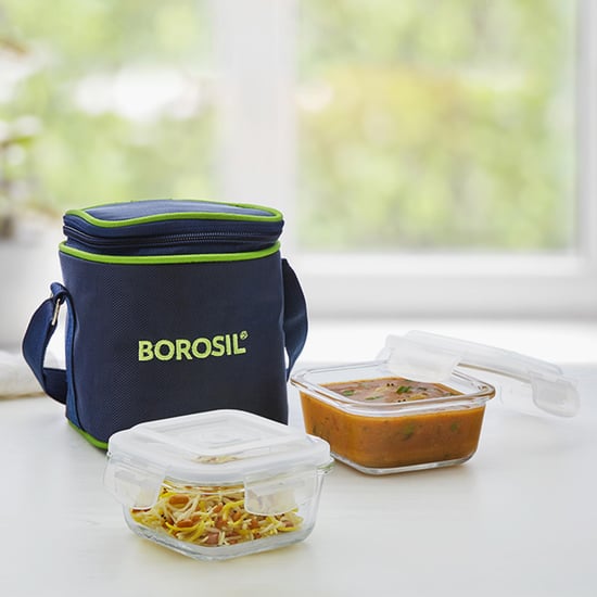 BOROSIL Klip and Store Square Tiffin Box 320ml with Bag