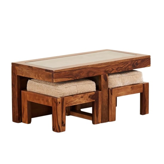 Helios Rover Sheesham Wood Coffee Table with Stools - Brown