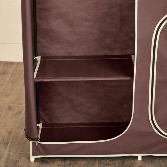 Helios Elante Brown Fabric Collapsible Three-Door Wardrobe With Six Shelves