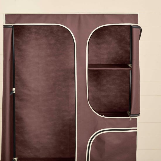 Helios Elante Brown Fabric Collapsible Three-Door Wardrobe With Six Shelves