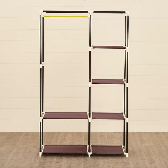 Helios Elante Brown Fabric Collapsible Three-Door Wardrobe With Six Shelves