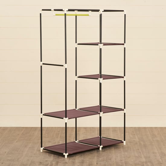 Helios Elante Brown Fabric Collapsible Three-Door Wardrobe With Six Shelves